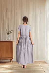 Vestido Maxi Kaftán de Algodón y Lino para Mujer, Corte Regular, Manga Corta, Cuello en V, Línea A, con Cinturón, Estilo Bata Fluida de Lino, Ropa de Verano B2B - Product Image 5