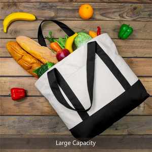 Custom Fashion Daily Essentials Shopping <b>Large</b> Capacity <b>Canvas</b> Tote <b>Bag</b> With External Pocket Top Zipper Closure - Product Image 4