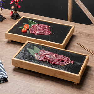 Placa de parrilla de piedra de madera de roca volcánica resistente a altas temperaturas, tablero de losa de granito, plato para freír bistec, Platos y platos duraderos - Product Image 2
