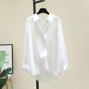 Summer Korean Version <b>Women's</b> Draped <b>Long</b> <b>Sleeve</b> <b>White</b> Soft Shirt Versatile Loose Casual Thin Woven Button Simple - Product Image 6
