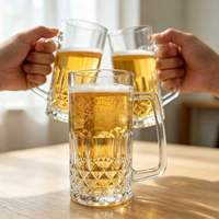 Chope à bière en verre rayé gaufré verticale avec base épaisse et poignée, motif personnalisé, pour bar à domicile et restaurant