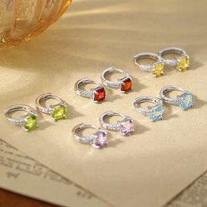 9 Minimalist 5mm Square Natural Stone Small <b>Hoop</b> Earrings 925 <b>Sterling</b> <b>Silver</b> Non Tarnish Jewelry For Women - Product Image 3