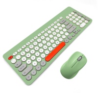 Set Keyboard dan Mouse Nirkabel 2.4G Tanpa Suara Warna Campuran Model Mesin Tik Tombol Bulat Keyboard Mouse Combo Lucu untuk Rumah dan Kantor
