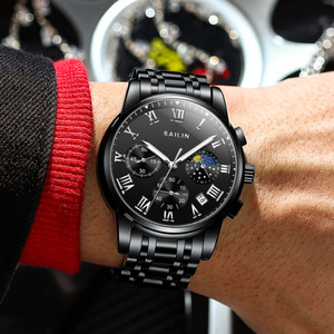 <span class=keywords><strong>Orologio</strong></span> da Polso SAILIN per Uomo, Cronografo al Quarzo con Logo Personalizzato, Cinturino in Acciaio Inox, Lancette Luminose e Fasi Lunari - Product Image 3