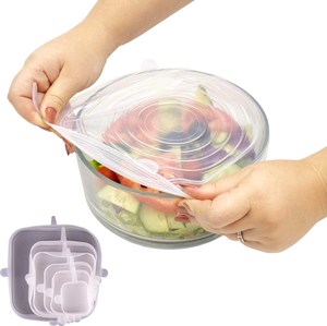 6 pièces de couvercles alimentaires réutilisables en silicone pour la conservation des aliments frais, couvercles hermétiques en silicone, couvercles extensibles sous vide, emballages alimentaires - Product Image 4