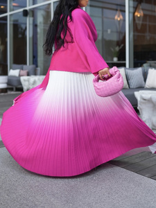 Derniers modèles de tenues africaines d'automne pour femmes <span class=keywords><strong>Haut</strong></span> irrégulier à lacets <span class=keywords><strong>et</strong></span> <span class=keywords><strong>jupe</strong></span> plissée dégradée Ensemble deux pièces vêtements pour femmes - Product Image 4