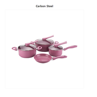 Set Peralatan Masak Baja Karbon Anti Lengket Warna Pink, Panci dan Wajan Baru Datang