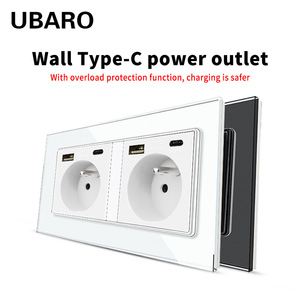 Ubaro French Style <b>Wall</b> <b>Socket</b> 16A Tempered Glass Panel Square Box Installation With Protection Door - Product Image 4
