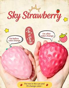 Sensory Kawaii Rabbit Magic Color Changing Strawberry <b>Squishy</b> Fidget Toy Cute <b>Cat</b> Paw Thermochromic Soft Fruit Stress relief - Product Image 4