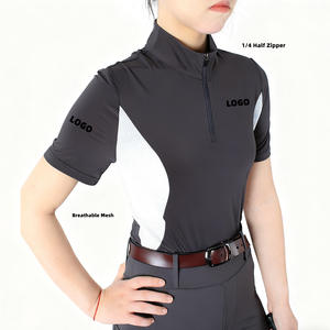 Chemise d'équitation respirante en maille pour femme, col montant, fermeture éclair 1/4, manches courtes - Product Image 1