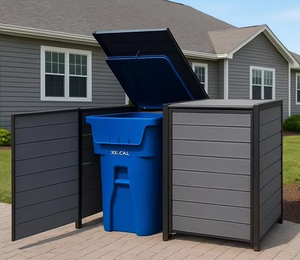 Abri de jardin en résine avec structure <span class=keywords><strong>métallique</strong></span> thermolaquée, portes doubles verrouillables, résistant aux intempéries, durable, capacité 2x96 Gal - Product Image 1