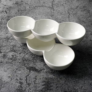 Ensemble de bols modernes à trois compartiments pour sauces et accompagnements, blancs brillants, <span class=keywords><strong>en</strong></span> <span class=keywords><strong>porcelaine</strong></span>, pour desserts et snacks - Product Image 2
