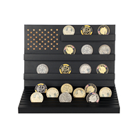 Exhibidor de Monedas de Madera de Pino Sólida con Grabado de la Bandera Americana Negra, Soporte de Monedas de Varios Niveles para Mesa, Coleccionable
