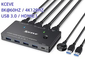 KCEVE sakelar USB 3.0 HD KVM Switch HD 2 port M8K 60Hz 4K 120Hz HD 2.1 KVM Switch untuk 2 komputer 1 Monitor dan 4 port USB 3.0