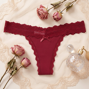 Tangas de mujer de canalé liso con encaje, de talle bajo, sexys, transpirables, suaves y elásticas, ropa interior femenina al por mayor - Product Image 4