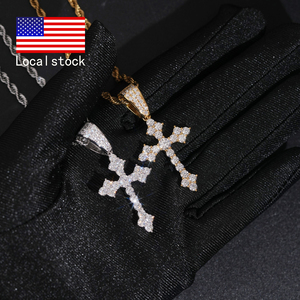 Gudang AS 72 jam kapal Hip Hop perhiasan Vvs1 Moissanite berlian es keluar 925 perak murni lintas liontin Mini - Product Image 1