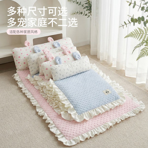 Double Ear <b>Cooling</b> <b>Mat</b> Rectangle Summer <b>Pet</b> Bed For Dog Cat With Stars Pattern Hand Wash Polyester Fiber Fill - Product Image 1