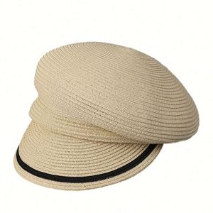 2025 New Arrival Striped Beret Cap <b>Summer</b> Sunscreen <b>Straw</b> <b>Hat</b> Colorful Side Casual Women Fashion <b>Straw</b> Sun <b>Hat</b> - Product Image 5