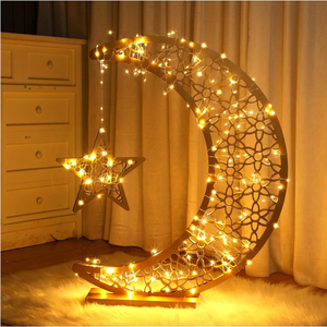 Eid Thủ công mỹ nghệ ánh sáng ban đêm, bằng gỗ ramadan Sao lưỡi liềm mubarak Đèn trang trí nội thất, mặt trăng EID trang trí nội thất với Pin hoạt động LED, EID trang trí - Product Image 1