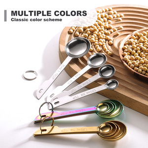 Coffee bean <b>spoon</b>, stainless steel <b>measuring</b> <b>spoon</b> and cup 4-piece set with graduated <b>spoon</b>, seasoning <b>measuring</b> <b>spoon</b>, gold - Product Image 3
