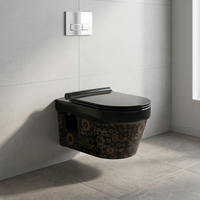 WC suspendu mural en céramique noir mat sans rebord, design élégant, pour salle de bain, sanitaires