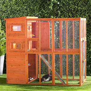 Casa <span class=keywords><strong>de</strong></span> gato al aire libre <span class=keywords><strong>de</strong></span> madera <span class=keywords><strong>de</strong></span> alta calidad refugio resistente a la intemperie para mascotas con diseño <span class=keywords><strong>de</strong></span> varios niveles y <span class=keywords><strong>ventanas</strong></span> <span class=keywords><strong>de</strong></span> ventilación - Product Image 3