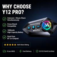 Headset Motor FM Audio Y12 Terbaru dengan Efek Lampu RGB, Headphone Nirkabel untuk Helm