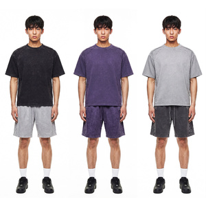 <span class=keywords><strong>Ensemble</strong></span> de vêtements streetwear vintage de haute qualité pour hommes, t-<span class=keywords><strong>shirt</strong></span> et <span class=keywords><strong>short</strong></span> surdimensionnés en coton lourd 100 %, logo personnalisé - Product Image 5