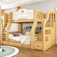 Cama litera doble de madera maciza engrosada para niños, cama alta y baja multifuncional para dormitorio, diseño moderno con almacenamiento