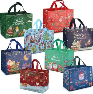 Reusable Tote Christmas Gift Bags One Side Blank Non-woven Bags Colored Treat Bags, Fabric Tote Bags, Commodity snack bag