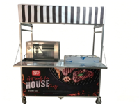 Chariot de vente ambulant pliable en acier inoxydable personnalisé pour fruits, fast-food, hot-dogs, snacks, BBQ et desserts