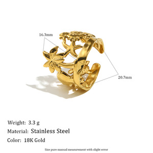 Stainless Steel 18K <b>Gold</b> Plated Ocean Series Hollow Open Cuff <b>Ring</b> And Bangle <b>Set</b> Starfish Seashell Fashion Jewelry For Women - Product Image 1