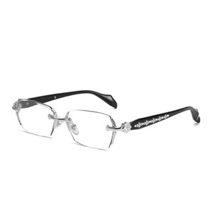 Gafas de Sol Rectangulares sin Montura para Hombre, con Corte de Diamante, Lentes Transparentes sin Graduación, Gafas Decorativas para Negocios - Product Image 1