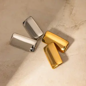 Pendientes de tuerca rectangulares minimalistas, pendientes de tuerca chapados en oro de acero inoxidable para mujer