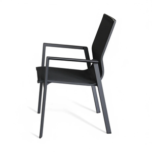 Fauteuil de salle à manger d'extérieur moderne, empilable, en aluminium <span class=keywords><strong>anthracite</strong></span> et textile <span class=keywords><strong>gris</strong></span>, certifié EN581, idéal pour les villas et les parcs. - Product Image 4