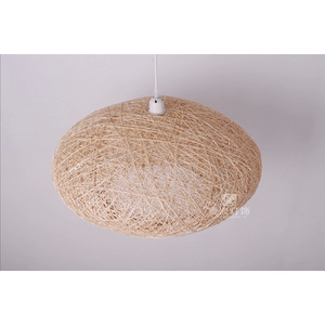 Lustre elliptique en rotin couleur chanvre naturel, diamètre 56 cm, lumière LED, tête simple, pour restaurant, bar, balcon - Product Image 3