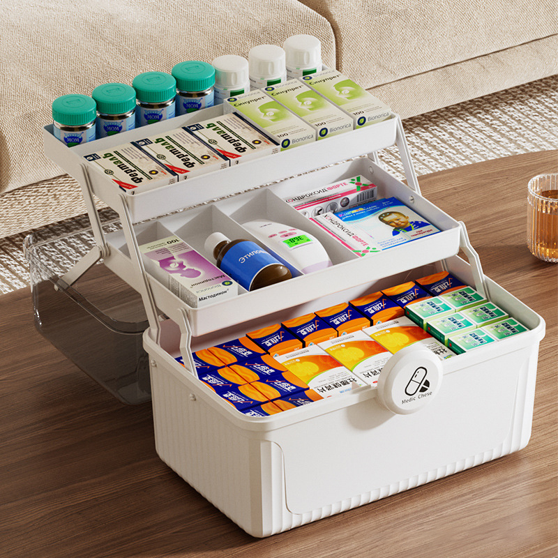 DS2652 Emergency Medicine Kit Case for Family Office Travel 3 Layers Plastic First Aid Storage Box With Handle Medicine Box