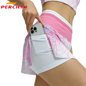 Vêtements de tennis pour femmes, shorts de course marathon légers et à séchage rapide, jupes de tennis double couche, design deux pièces - Product Image 3
