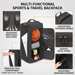 Mochila de gimnasio y baloncesto con divisores ajustables, compartimento para portátil de 15.6 pulgadas, espalda transpirable, bolsillo oculto de seguridad para viajes - Product Image 4