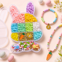 Kit de fabrication de bracelets DIY en forme de lapin de Pâques, perles en argile, perles plates rondes en polymère Heishi avec breloques carottes pour enfants