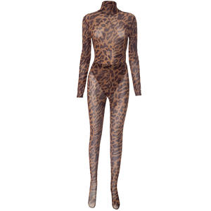 Zweiteiliges Damen-Set mit Langärmeligem, Sexy Mesh-Top mit Leopardenmuster und Skinny Leggings - Product Image 3