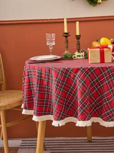 <span class=keywords><strong>Mantel</strong></span> <span class=keywords><strong>Redondo</strong></span> Pequeño a Cuadros Rojos, de Poliéster, Resistente al Agua, para Mesa de Comedor, para Uso Navideño en el Hogar - Product Image 4