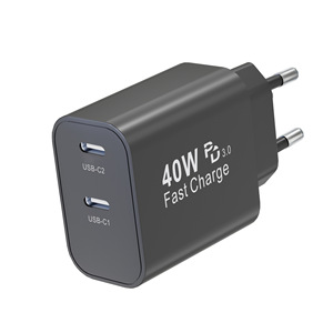 อะแดปเตอร์ชาร์จ Samsung 40W มาตรฐานยุโรป ใช้กับ Apple iPhone 16 Pro Max รองรับการชาร์จเร็วแบบ Dual USB-C ด้วยเทคโนโลยี Gallium nitride (GaN) - Product Image 1