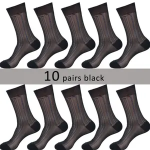 Men Ultra Thin Dress Socks Silk Sheer Business Socks Soft Nylon Work Trouser Sox Mid Calf Mens Sheer Nylon Dress Socks