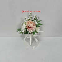 DKB Wholesale Bouquet de Fleurs Mariée Blanc et Champagne, Bouquet de Roses et de Pivoines Artificielles pour Mariage Élégant