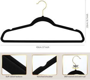 Organisateur de vêtements en plastique à un niveau Cintres de costume antidérapants en velours noir mince pour le salon - Product Image 2
