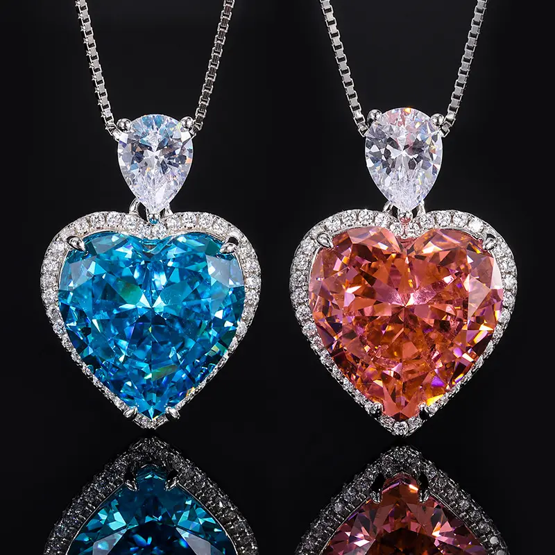 Venta al por mayor de nuevos productos collar de corazón de circón joyería chapada en oro de 18 quilates rubí con dijes personalizados de circón para la fabricación de joyas