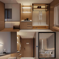 Ensemble de meubles fixes pour chambre d'hôtel d'affaires moderne sur mesure, panneau mural en placage de bois, armoire pour projet de rénovation d'hôtel