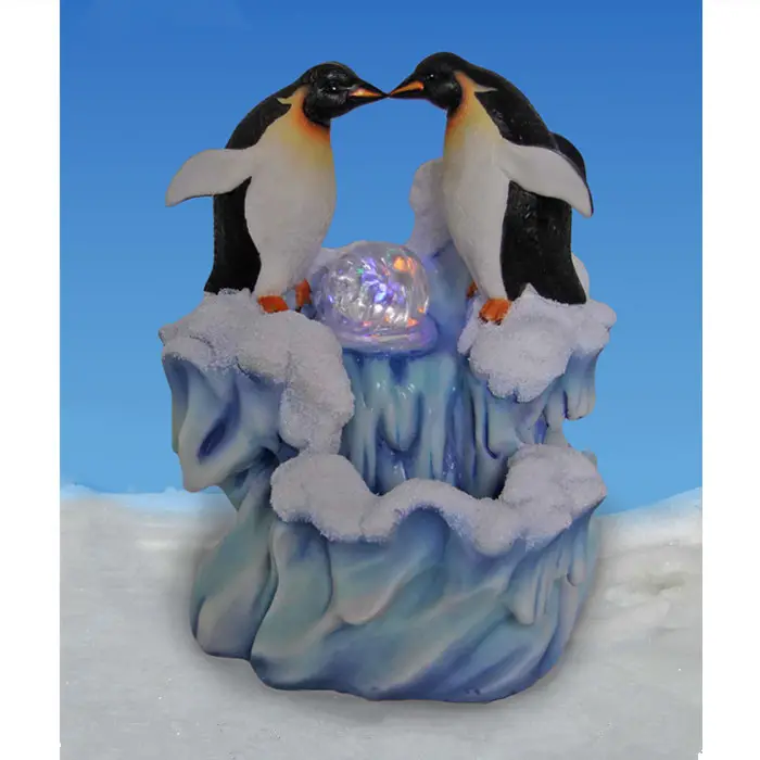 Indoor Home Decoration Resin Craft Animal Statue Water Fall Penguin Rolling Ball Water Fountain