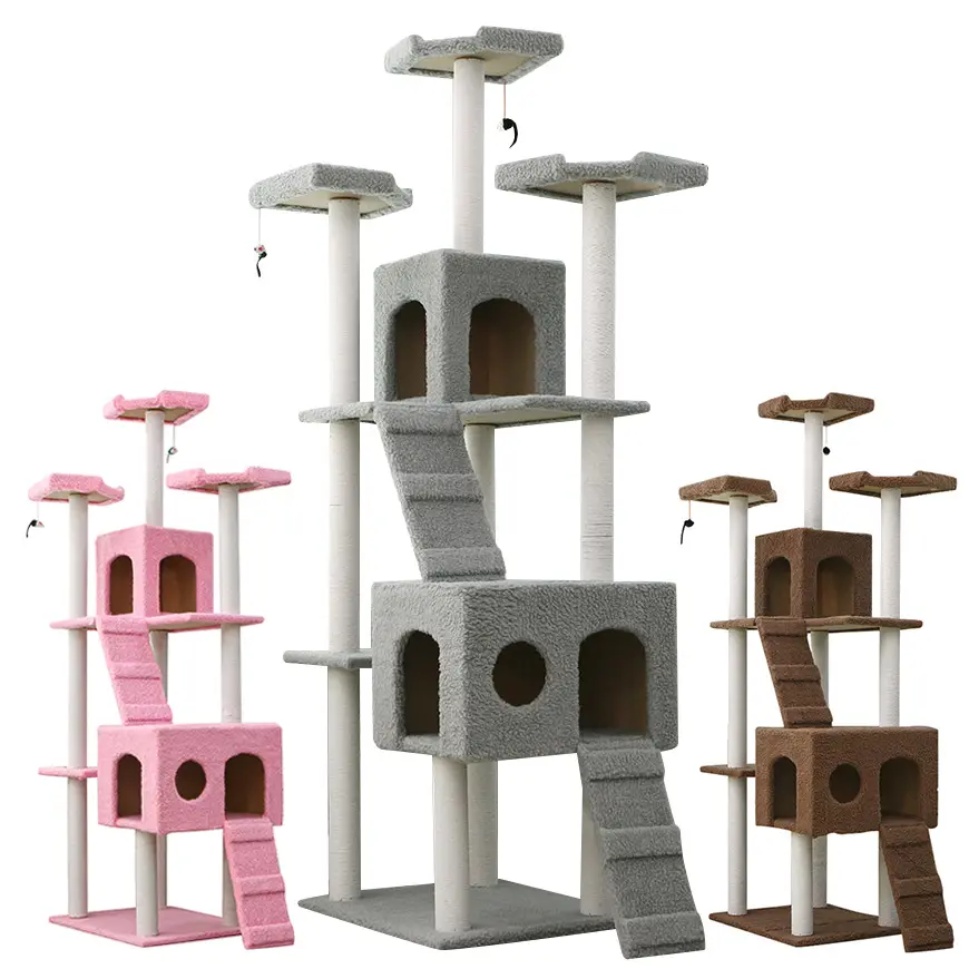 Büyük lüks kedi mobilya Pet tırmanma kulesi moda ahşap DIY Condo oyun Pet Scratch sonrası kedi ağacı